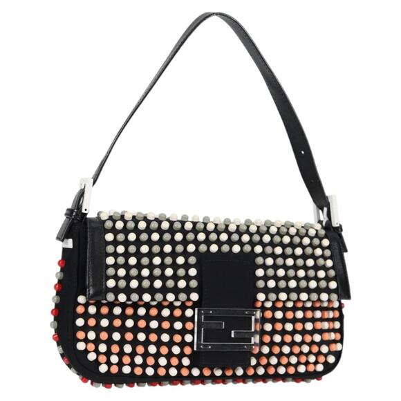 FENDI Mamma Baguette Shoulder Bag Nylon Black Gold - Picture 1 of 14